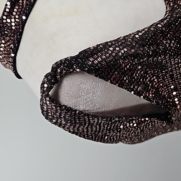 Express Bronze Sequined Exposed Shoulder Cutout Short Sleeved Blouse - Picture 7 of 13